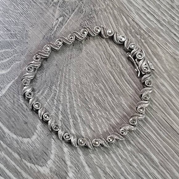 925 Sterling Silver Vintage Marcasite Bracelet 7.5